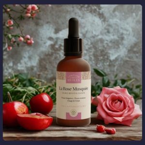 Flacon Huile de Rose Musquée BIO 50 ml – soin naturel visage, corps, cheveux et rituel énergétique